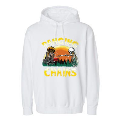 Retro Disc Golf Banging Chains Spooky Halloween Skeleton Garment-Dyed Fleece Hoodie