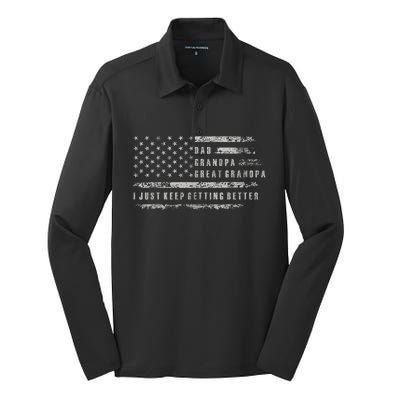 Retro Dad Grandpa Great Grandpa Fathers Day Funny Silk Touch Performance Long Sleeve Polo