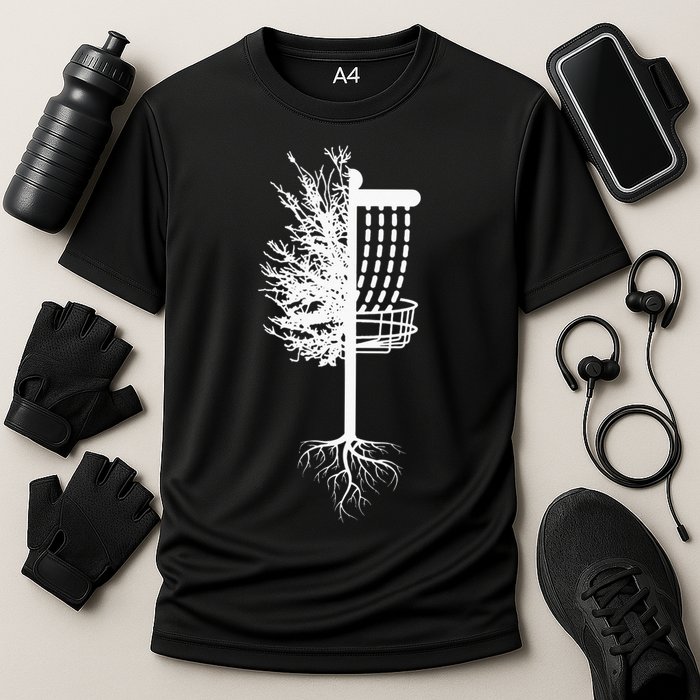 Retro Disc Golf Basket Tree Frisbee Golf Matching Cooling Performance Crew T-Shirt