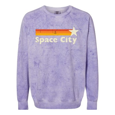 Retro Distressed Houston Baseball Space City Colorblast Crewneck Sweatshirt