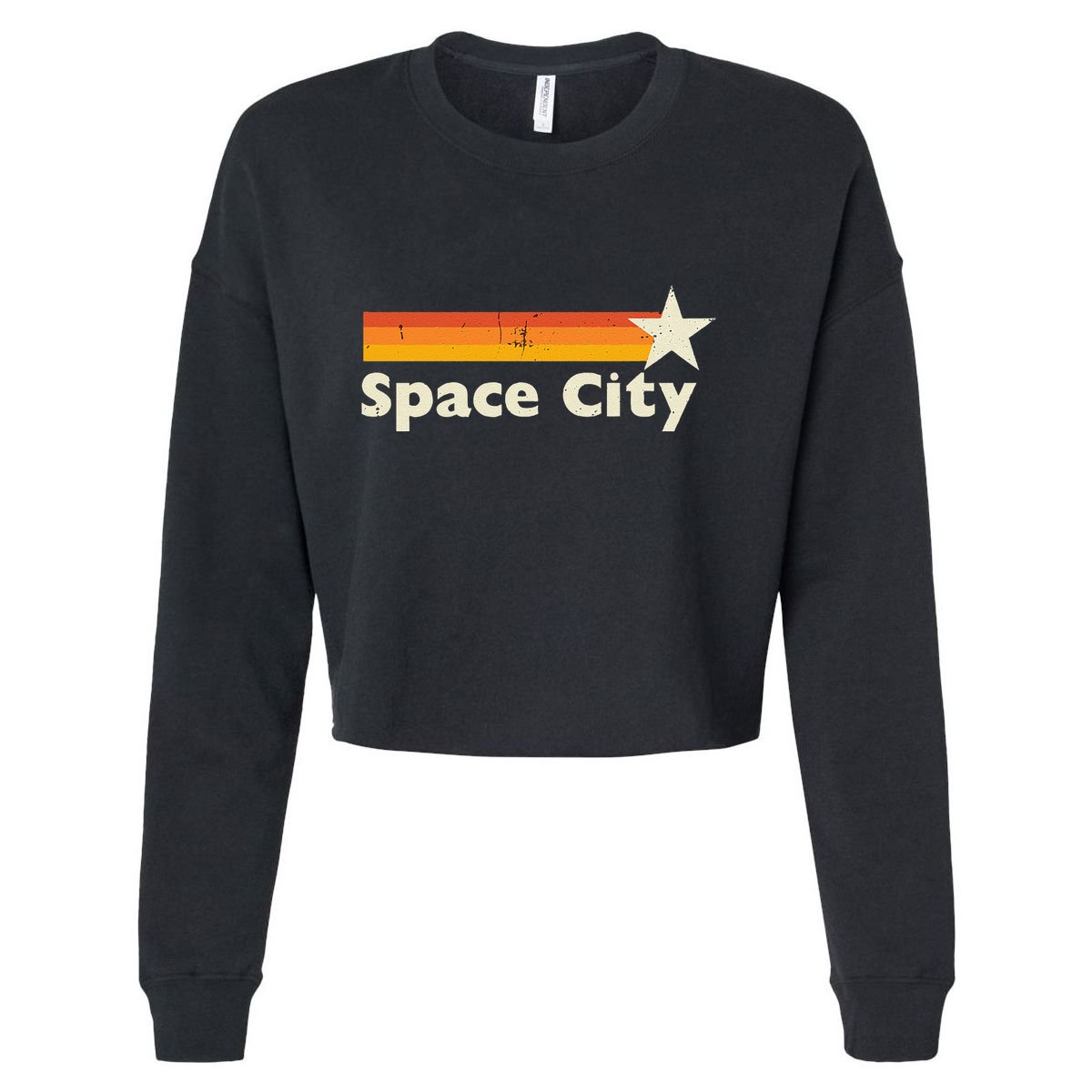 Retro Distressed Houston Baseball Space City Cropped Pullover Crew