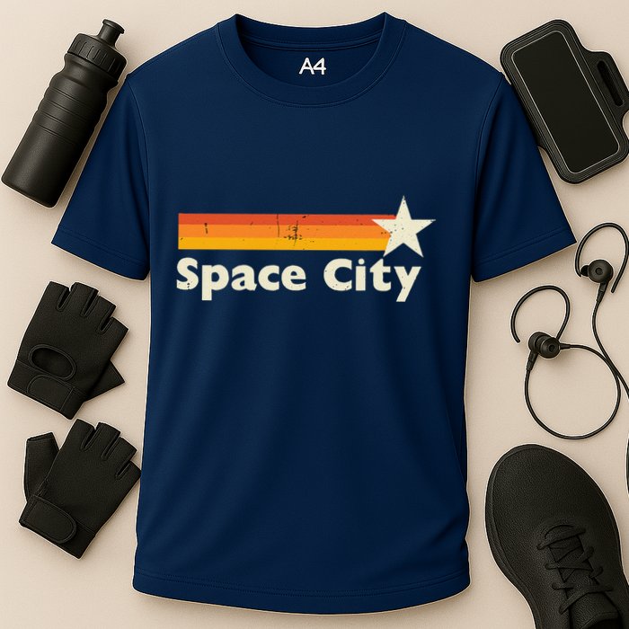 Retro Distressed Houston Baseball Space City Cooling Performance Crew T-Shirt