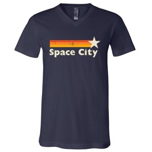 Retro Distressed Houston Baseball Space City V-Neck T-Shirt