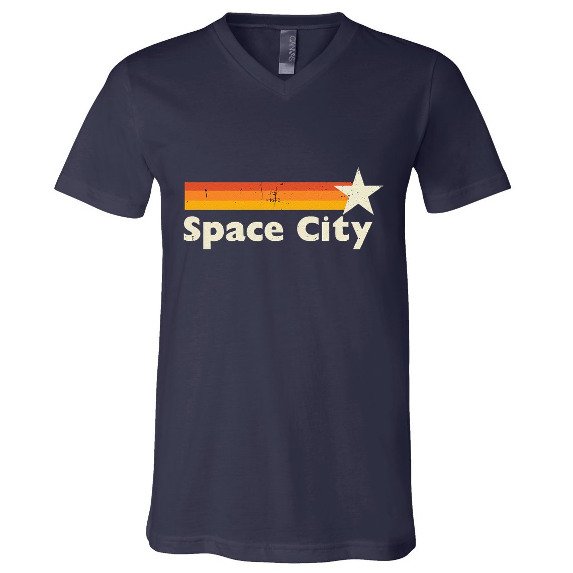 Retro Distressed Houston Baseball Space City V-Neck T-Shirt