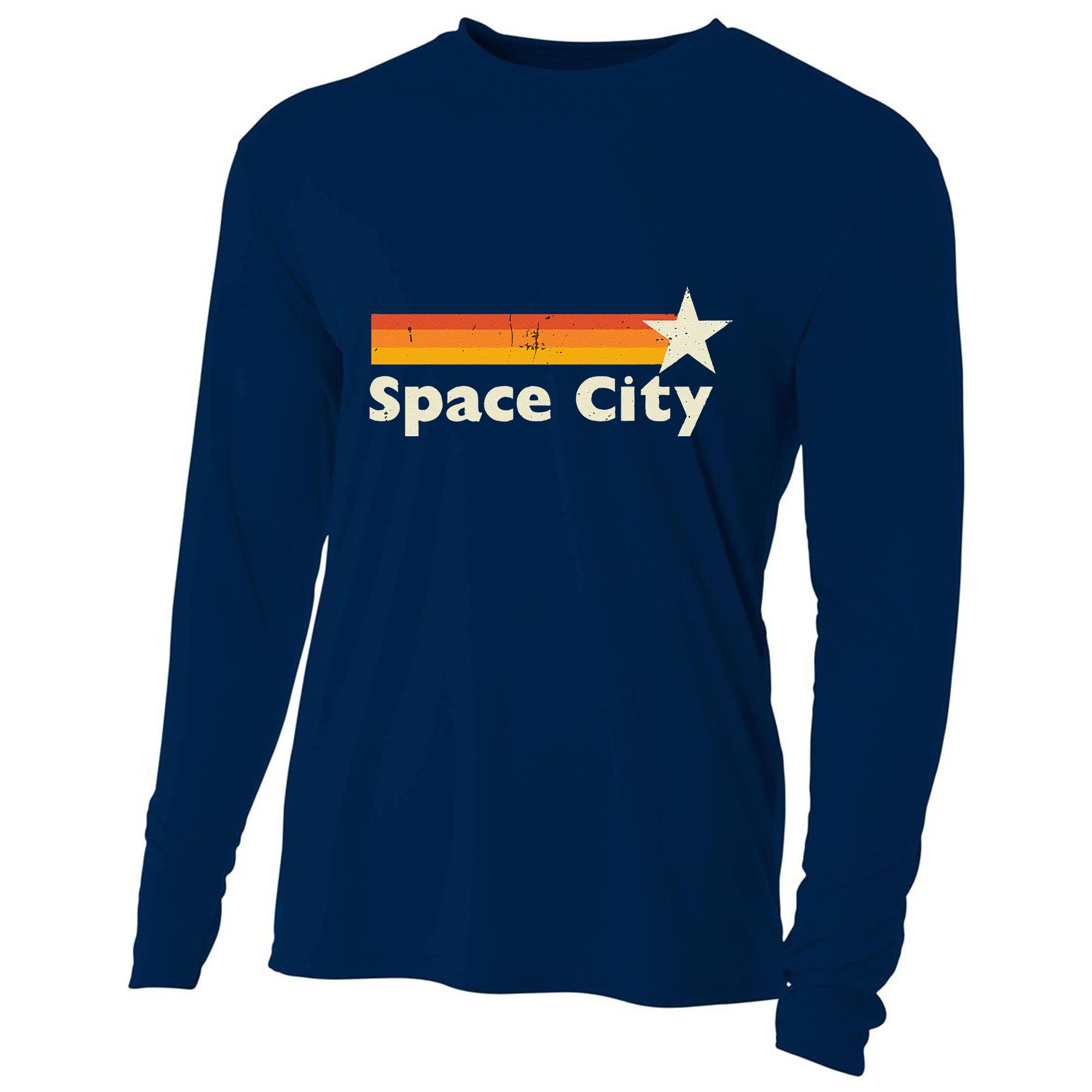Retro Distressed Houston Baseball Space City Cooling Performance Long Sleeve Crew