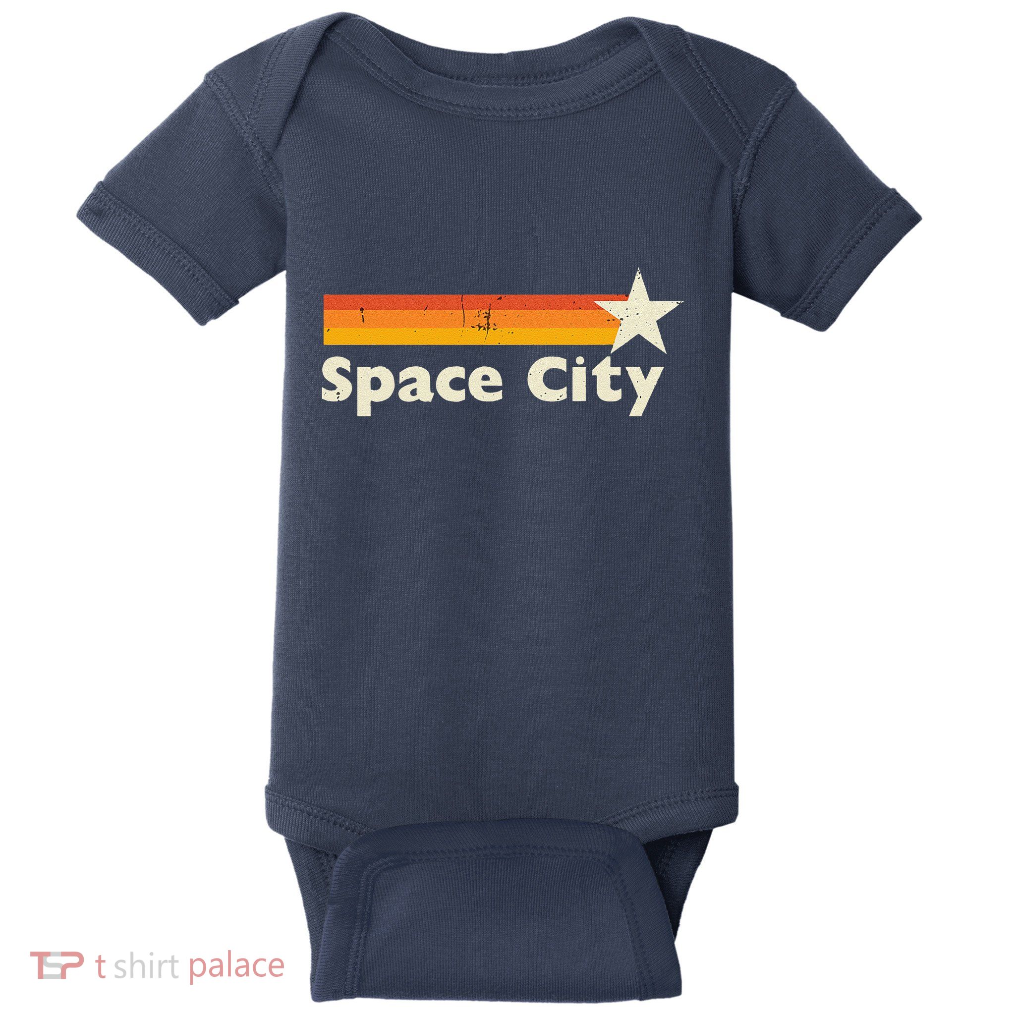 Retro Distressed Houston Baseball Space City Baby Bodysuit