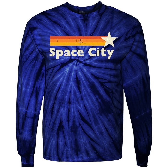 Retro Distressed Houston Baseball Space City Tie-Dye Long Sleeve Shirt