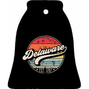 Retro Delaware Home State De Cool 70s Style Sunset Ceramic Bell Ornament