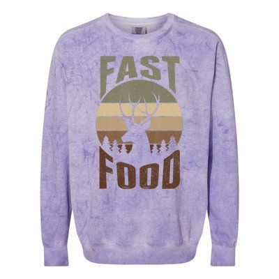 Retro Deer Hunting Fast Food Funny Gift For Hunters Colorblast Crewneck Sweatshirt