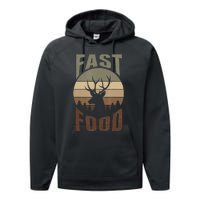 Retro Deer Hunting Fast Food Funny Gift For Hunters Performance Fleece Hoodie