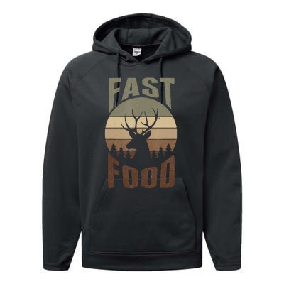 Retro Deer Hunting Fast Food Funny Gift For Hunters Performance Fleece Hoodie