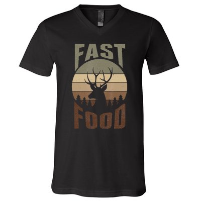 Retro Deer Hunting Fast Food Funny Gift For Hunters V-Neck T-Shirt