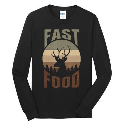 Retro Deer Hunting Fast Food Funny Gift For Hunters Tall Long Sleeve T-Shirt