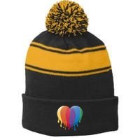 Rainbow Dripping Heart Stripe Pom Pom Beanie