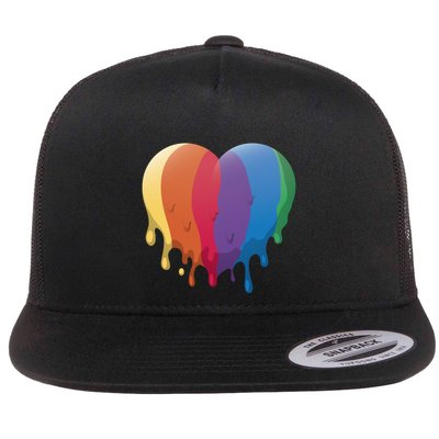Rainbow Dripping Heart Flatbill Hat