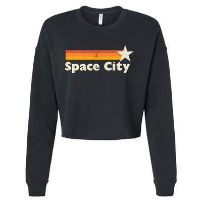 Retro Distressed Houston Baseball Space City Cropped Pullover Crew