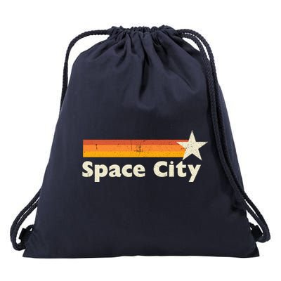 Retro Distressed Houston Baseball Space City Drawstring Bag