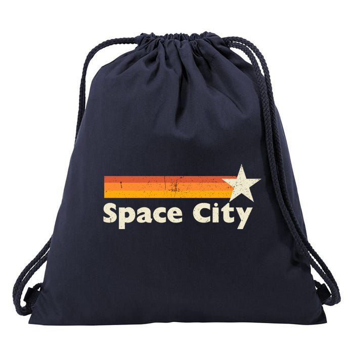 Retro Distressed Houston Baseball Space City Drawstring Bag