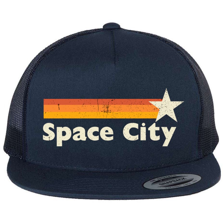 Retro Distressed Houston Baseball Space City Flat Bill Trucker Hat