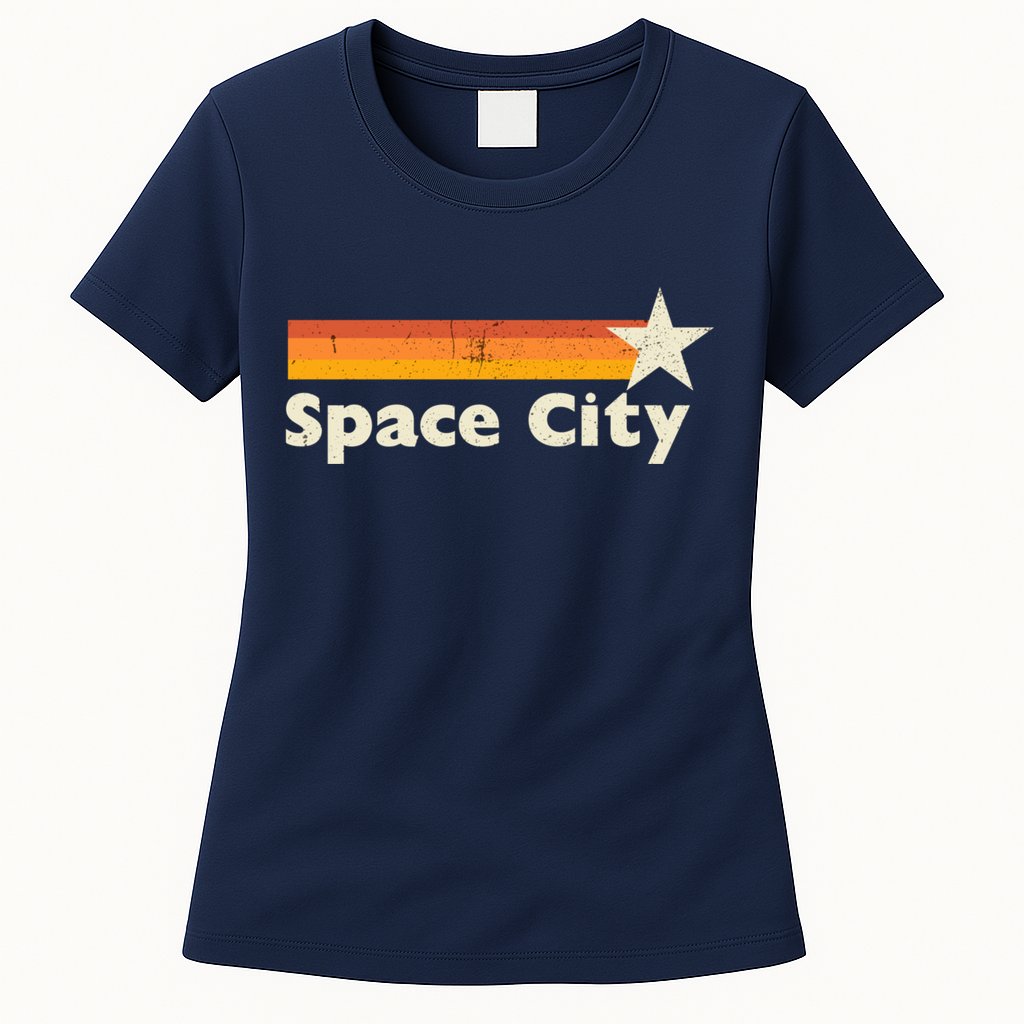 Retro Distressed Houston Baseball Space City Womens T-Shirt