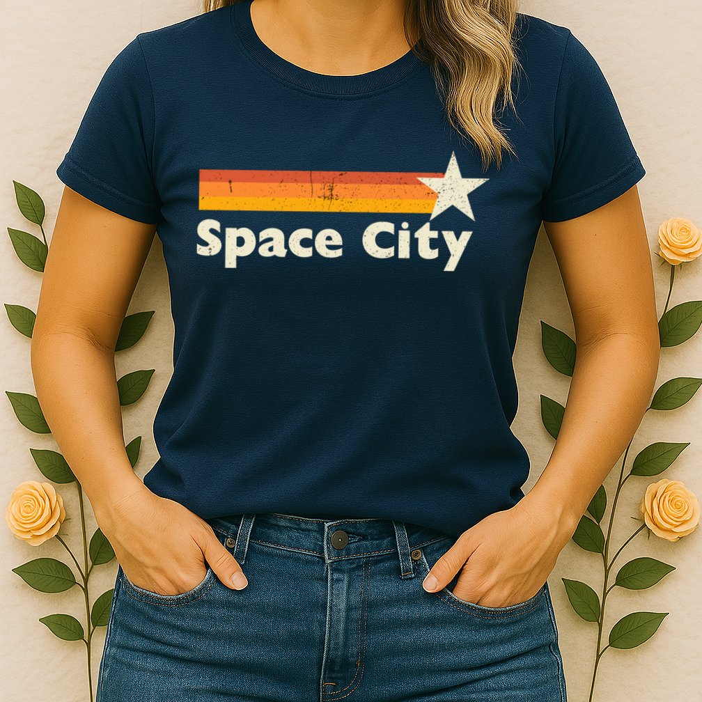 Retro Distressed Houston Baseball Space City Womens T-Shirt