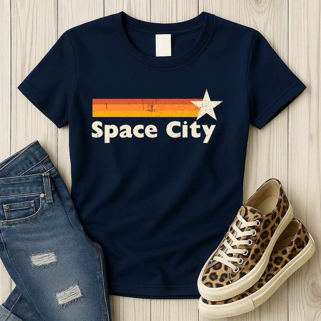 Retro Distressed Houston Baseball Space City Womens T-Shirt