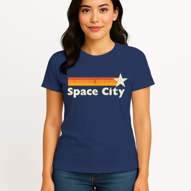 Retro Distressed Houston Baseball Space City Womens T-Shirt