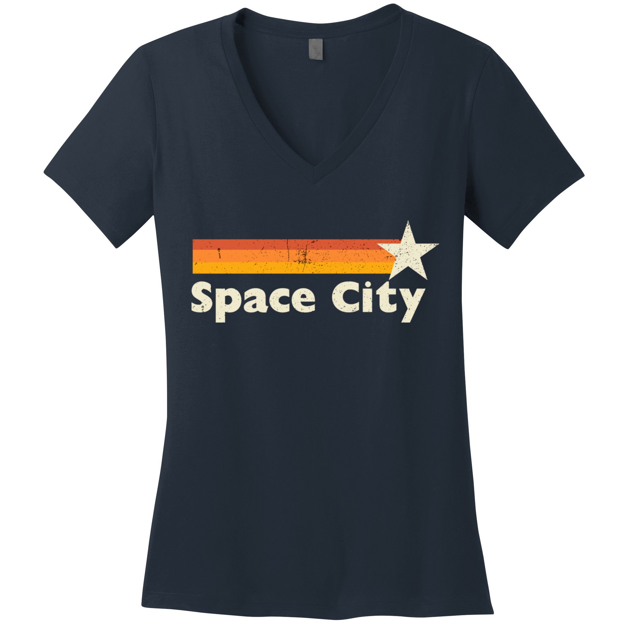 Retro Distressed Houston Baseball Space City Women's V-Neck T-Shirt