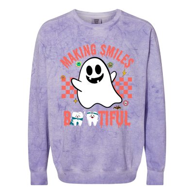 Retro Dental Halloween Making Smiles Bootiful Trick Or Th Funny Gift Colorblast Crewneck Sweatshirt