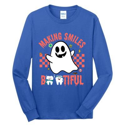 Retro Dental Halloween Making Smiles Bootiful Trick Or Th Funny Gift Tall Long Sleeve T-Shirt