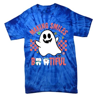 Retro Dental Halloween Making Smiles Bootiful Trick Or Th Funny Gift Tie-Dye T-Shirt