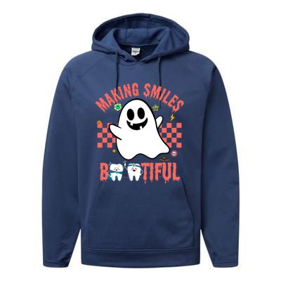 Retro Dental Halloween Making Smiles Bootiful Trick Or Th Funny Gift Performance Fleece Hoodie