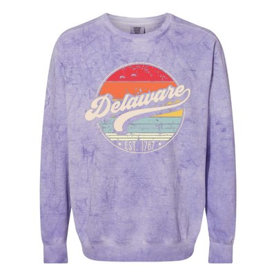 Retro Delaware Home State De Cool 70s Style Sunset Colorblast Crewneck Sweatshirt