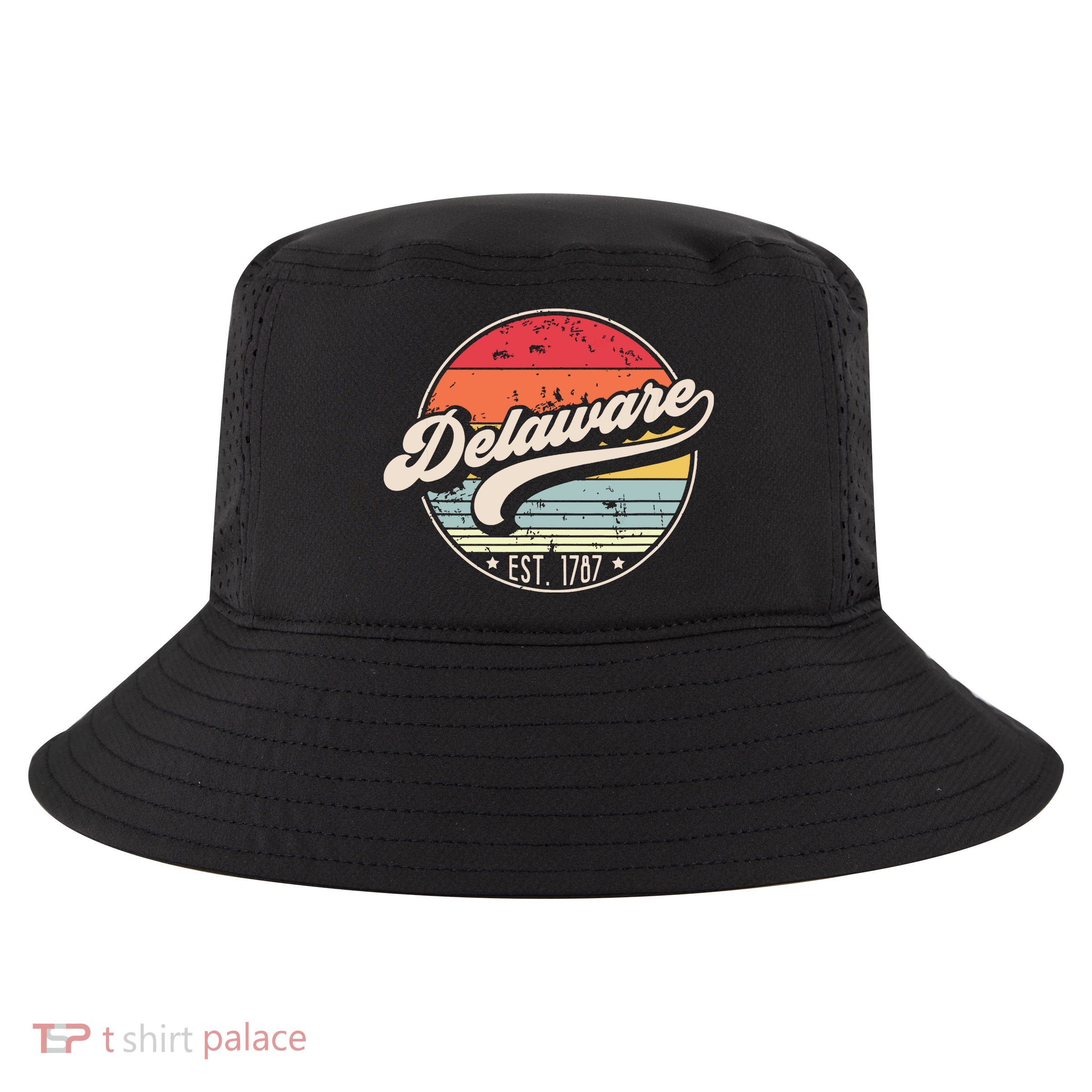 Retro Delaware Home State De Cool 70s Style Sunset Cool Comfort Performance Bucket Hat