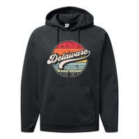 Retro Delaware Home State De Cool 70s Style Sunset Performance Fleece Hoodie