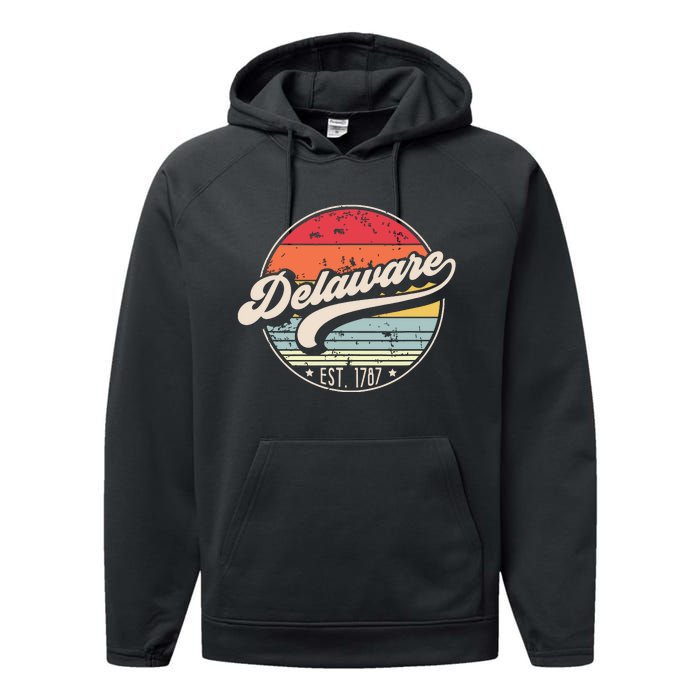 Retro Delaware Home State De Cool 70s Style Sunset Performance Fleece Hoodie