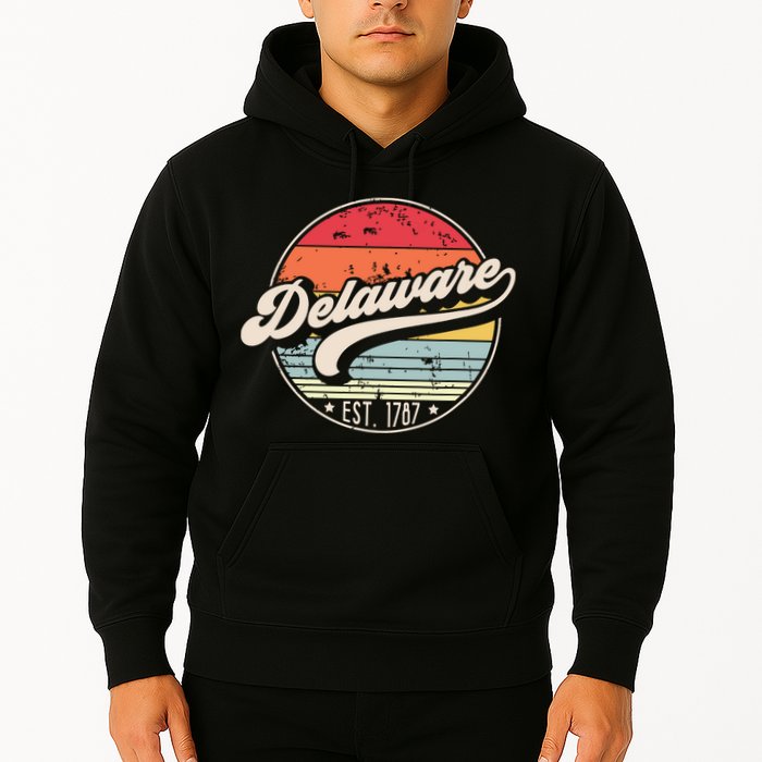 Retro Delaware Home State De Cool 70s Style Sunset Hoodie