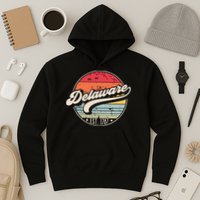 Retro Delaware Home State De Cool 70s Style Sunset Hoodie