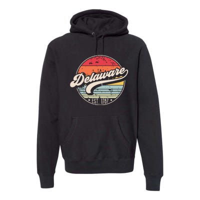 Retro Delaware Home State De Cool 70s Style Sunset Premium Hoodie