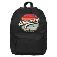 Retro Delaware Home State De Cool 70s Style Sunset 16 in Basic Backpack