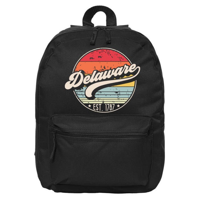 Retro Delaware Home State De Cool 70s Style Sunset 16 in Basic Backpack