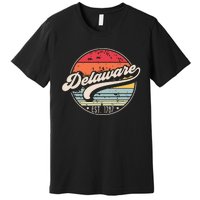 Retro Delaware Home State De Cool 70s Style Sunset Premium T-Shirt