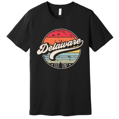 Retro Delaware Home State De Cool 70s Style Sunset Premium T-Shirt