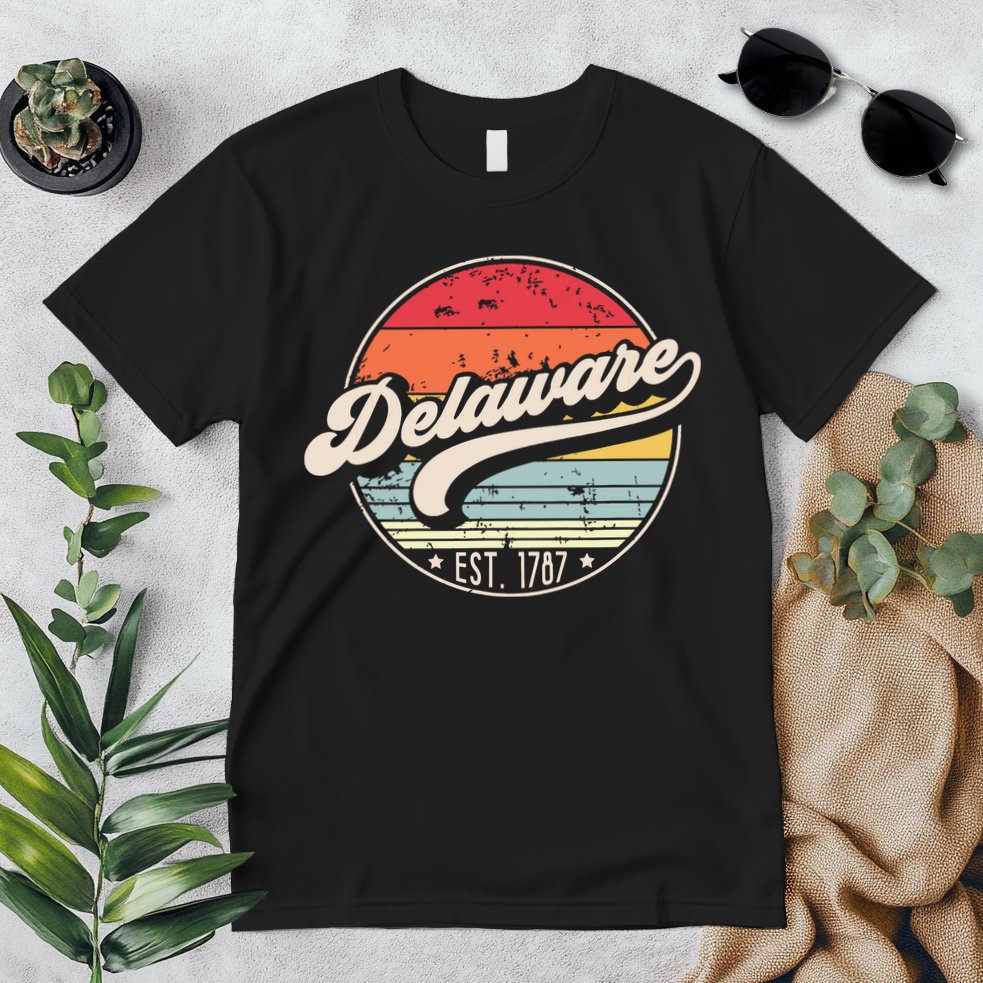 Retro Delaware Home State De Cool 70s Style Sunset Premium T-Shirt