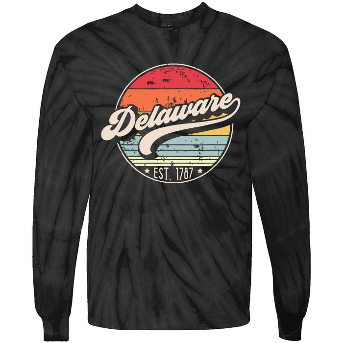 Retro Delaware Home State De Cool 70s Style Sunset Tie-Dye Long Sleeve Shirt