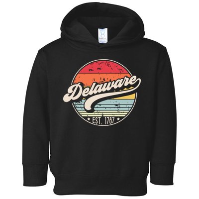 Retro Delaware Home State De Cool 70s Style Sunset Toddler Hoodie