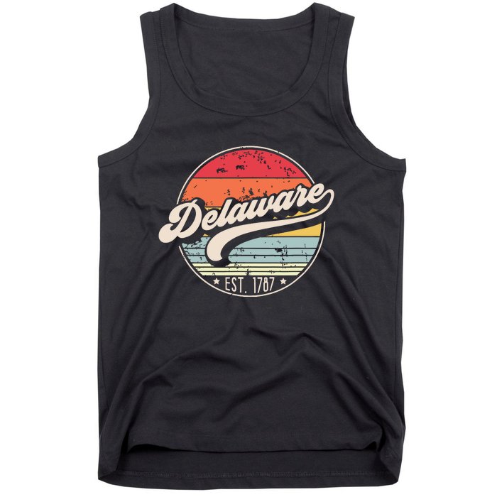 Retro Delaware Home State De Cool 70s Style Sunset Tank Top