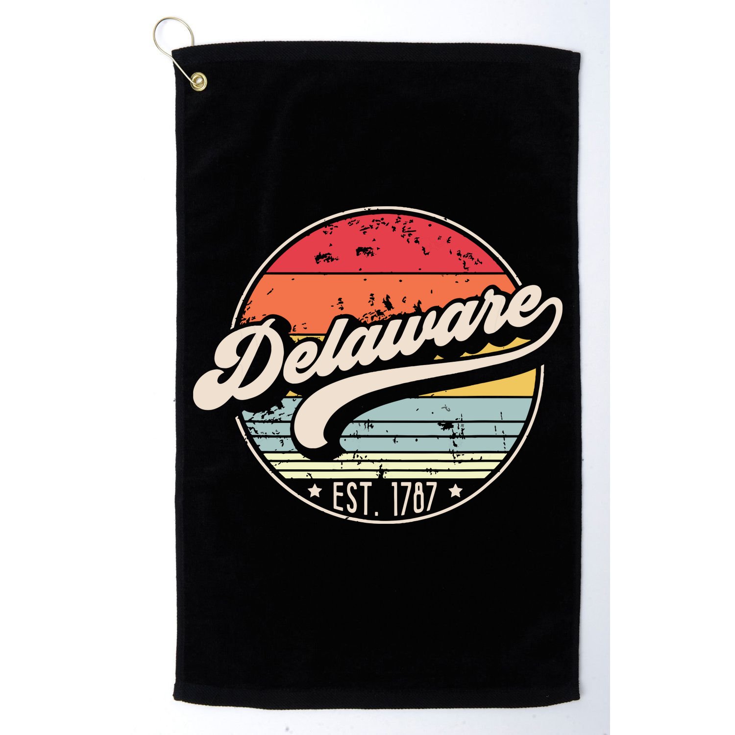 Retro Delaware Home State De Cool 70s Style Sunset Golf Towel