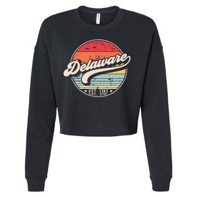 Retro Delaware Home State De Cool 70s Style Sunset Cropped Pullover Crew