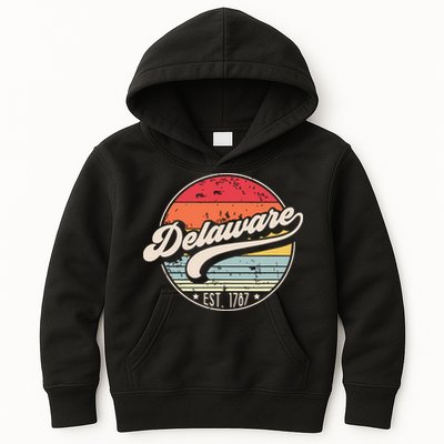 Retro Delaware Home State De Cool 70s Style Sunset Kids Hoodie